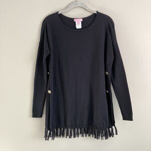 Lilly Pulitzer Ramona Fringe Sweater Size X-Small Black CoolMax Breathable Knit